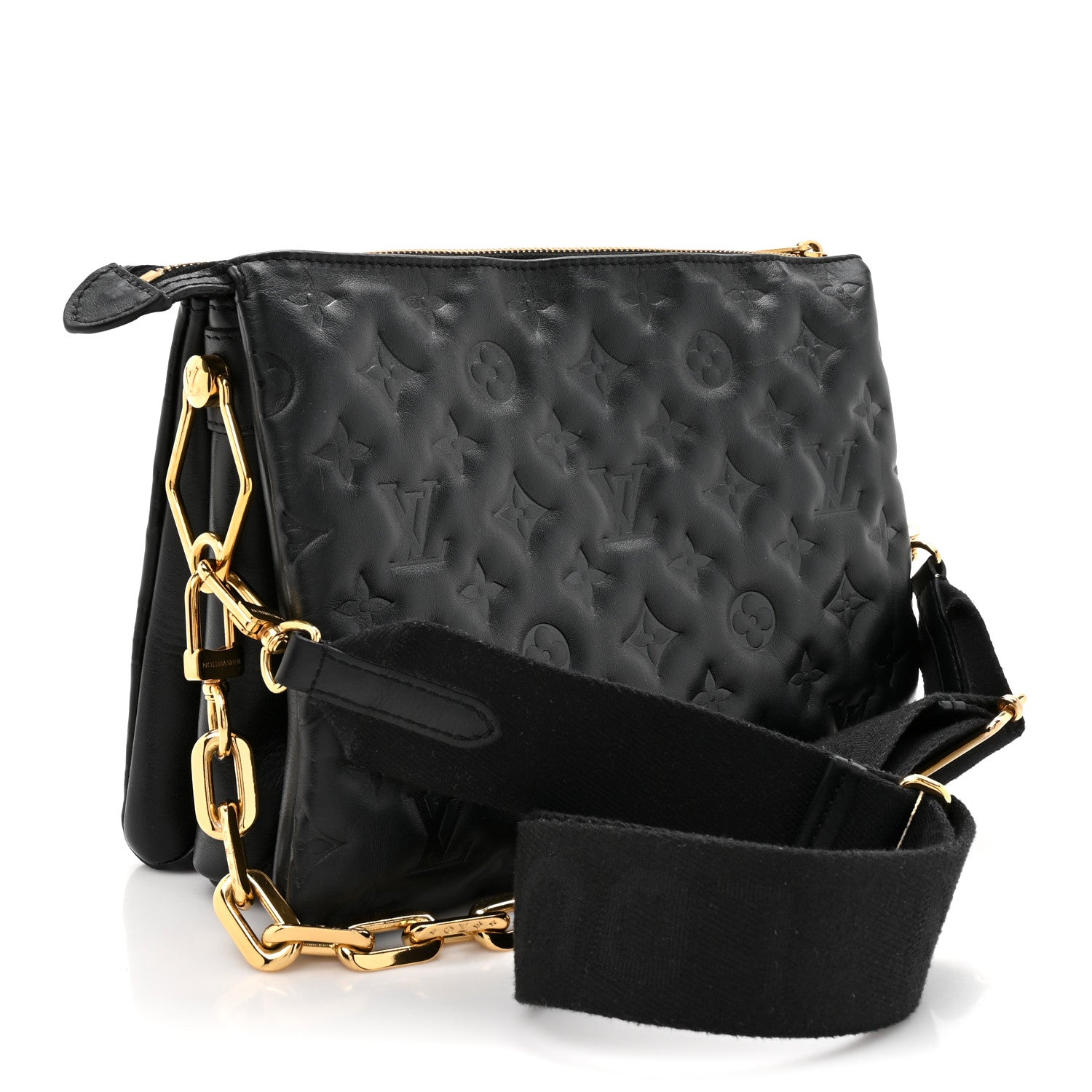 Louis Vuitton Lambskin Embossed Monogram Coussin PM Black 3 of 11