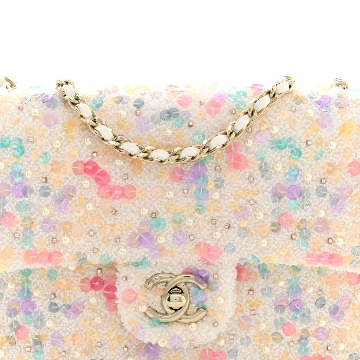 Chanel Tweed Sequin Mini Rectangular Flap White Multicolor 8 of 11