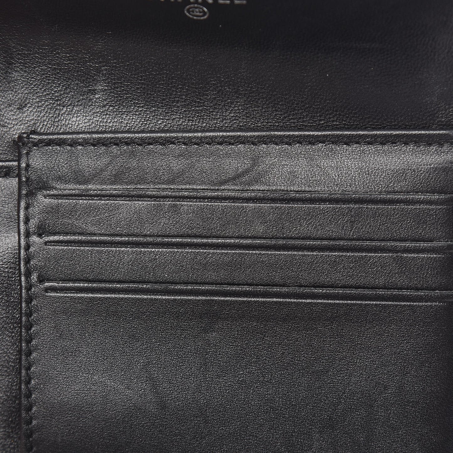 Lambskin Chevron Quilted Studded Compact Flap Wallet Black