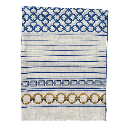 Hermes Cashmere Maillons Et Chaines Rectangle Gris Chine Marine Gold 3 of 4
