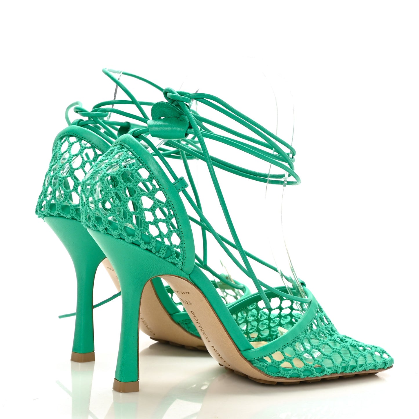 Mesh Nappa Stretch Ankle Tie 90mm Sandals 37.5 Acid Turquoise