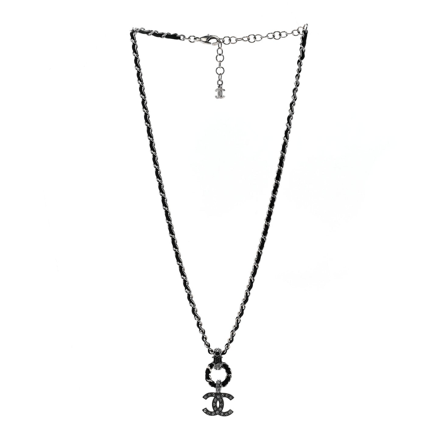 Lambskin Crystal Chain Choker Necklace Silver Black
