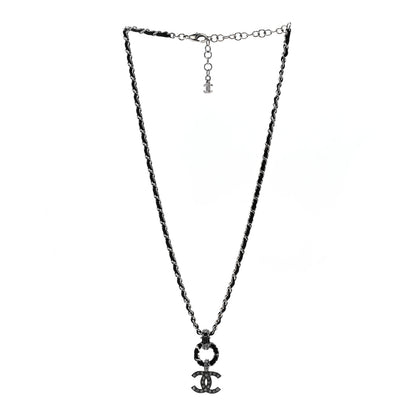 Chanel Lambskin Crystal Chain Choker Necklace Silver Black 3 of 6