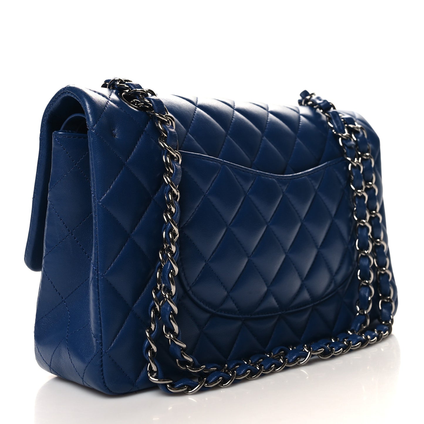 Lambskin Quilted Medium Double Flap Blue