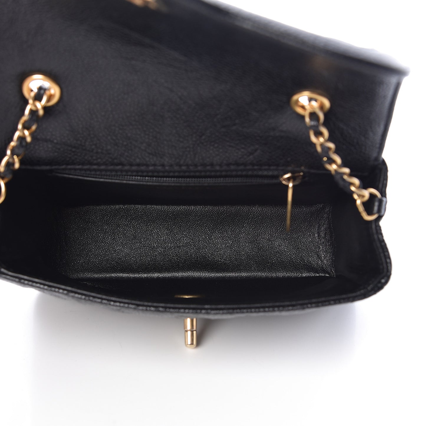 Crumpled Grained Calfskin Quilted Mini Two Tone Flap Black