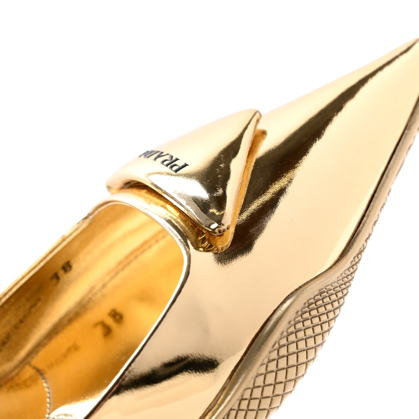 Spazzolato Triangle Logo Pointed Toe 45mm Slingback Pumps 38 Platino