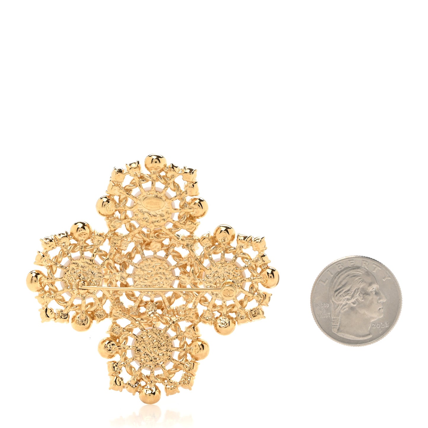 Pearl Crystal CC-Casino Brooch Gold