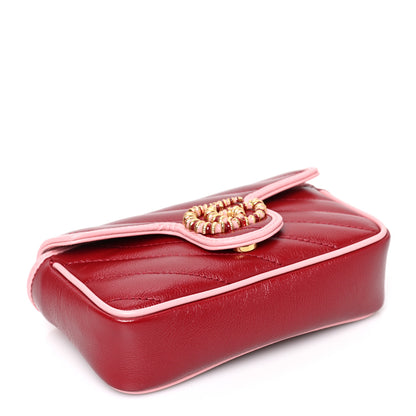 Gucci Azalea Calfskin Enamel Matelasse Diagonal Super Mini Torchon GG Marmont Shoulder Bag New Cherry Red Wild Rose 4 of 9