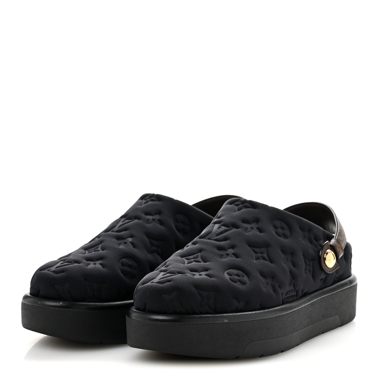 Nylon Embossed Monogram Aspen Platform Clog Mules 39.5 Black