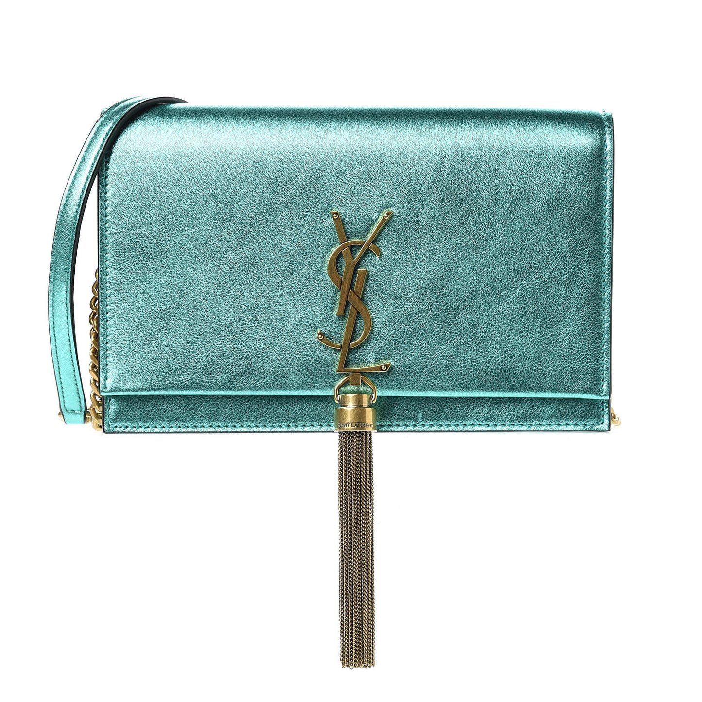 Laminated Calfskin Classic Monogram Kate Tassel Chain Wallet Green