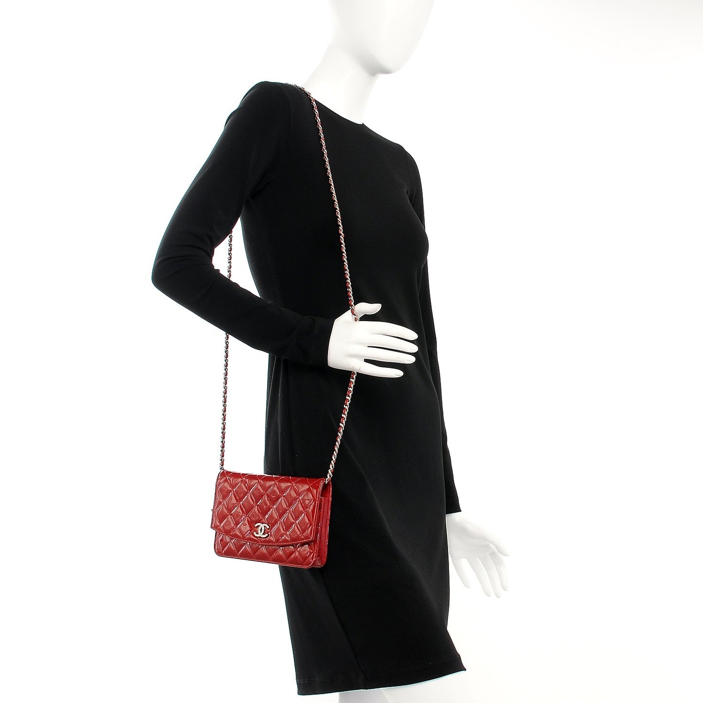Patent Quilted Brilliant Wallet On Chain WOC Red