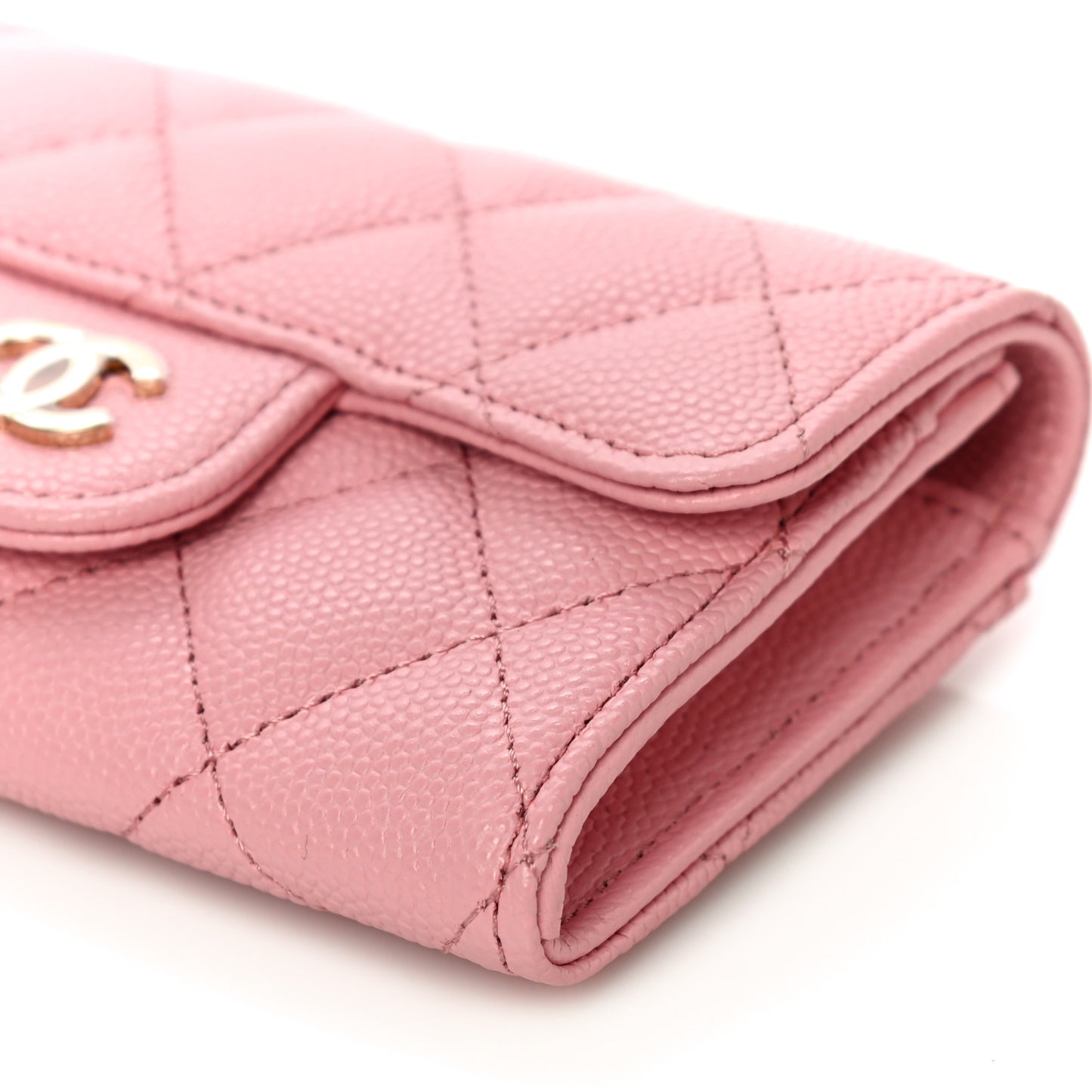 Caviar Quilted Flap Card Holder Wallet Pink