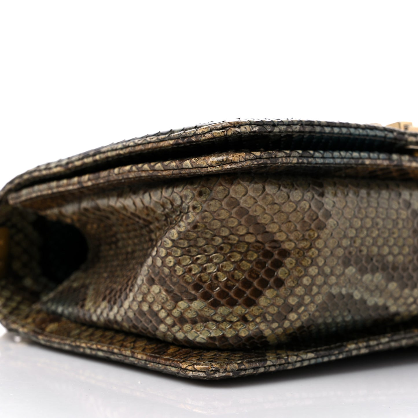 Embellished Metallic Snakeskin Medium Boy Flap Gold