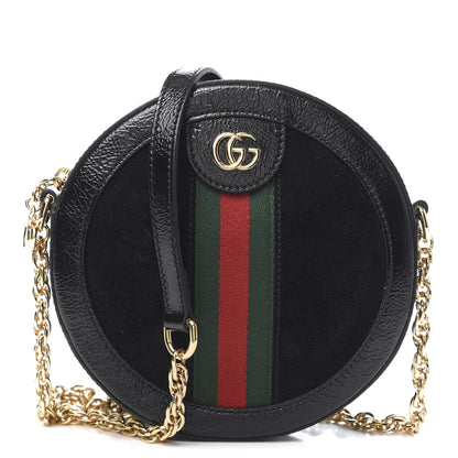 Gucci Suede Patent Web Mini Ophidia Round Shoulder Bag Black 1 of 10
