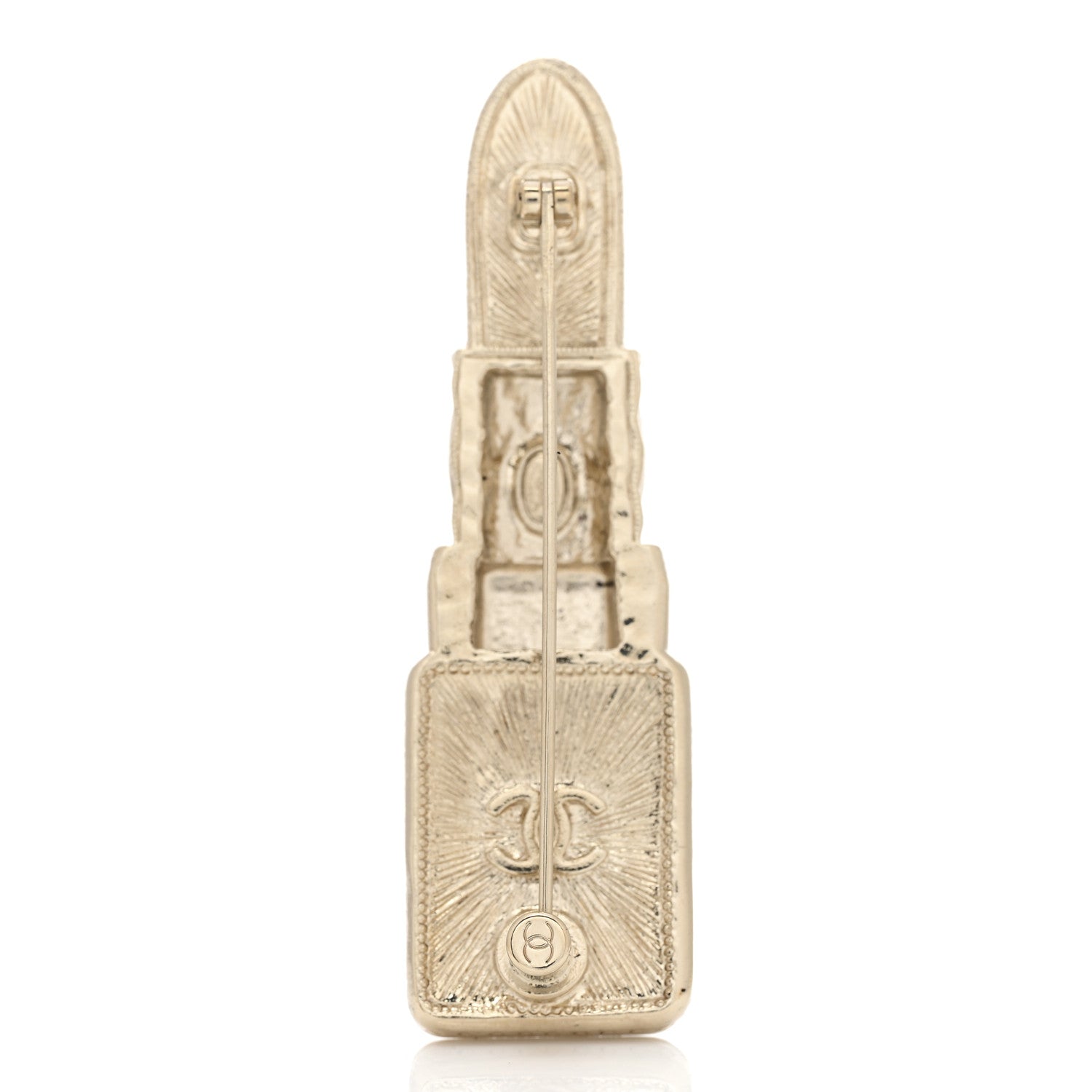 Chanel Metal Strass Pearl Lipstick Brooch Pink Gold 2 of 3