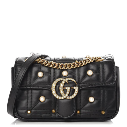 Gucci Calfskin Matelasse Studded Mini Pearly GG Marmont Shoulder Bag Black 1 of 7