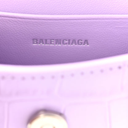Balenciaga Shiny Calfskin Crocodile Embossed Hourglass Top Handle Bag Mini with Chain  Lilac 6 of 10