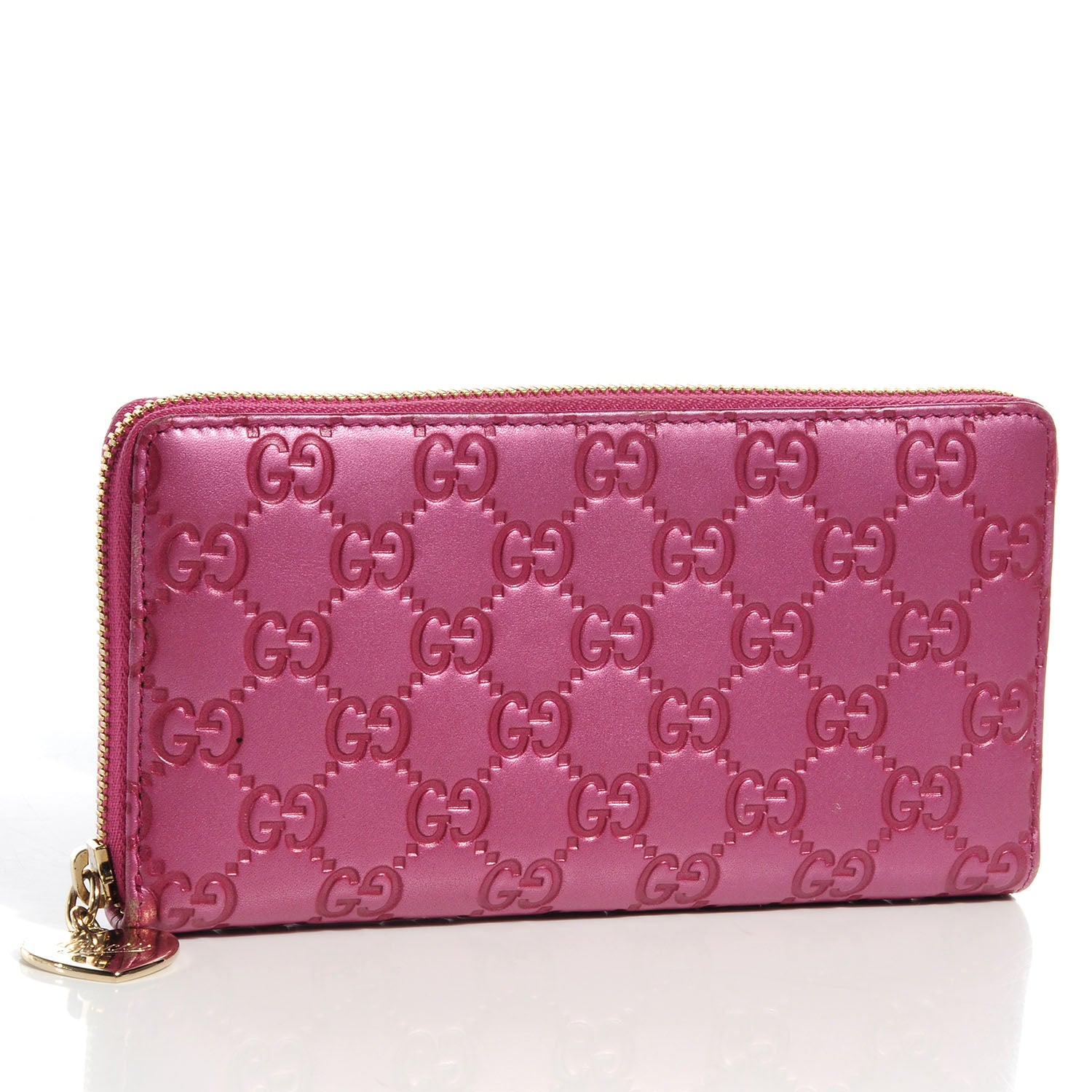 Gucci Metallic Soft Guccissima Heart Zip Around Wallet Fresia Rose 4 of 18
