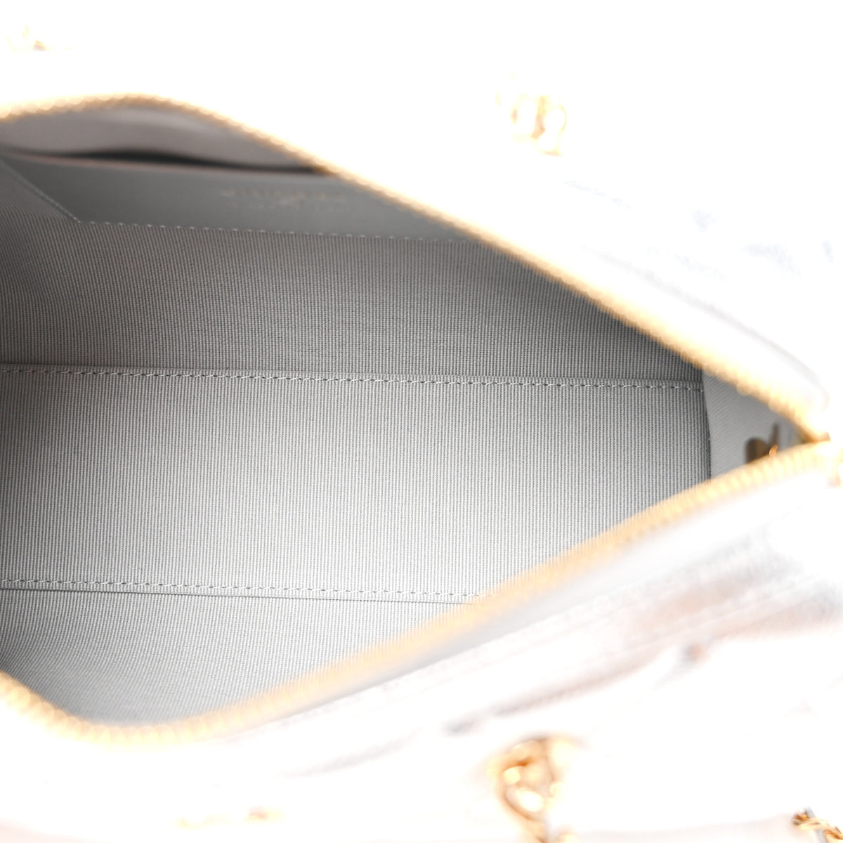 Metallic Caviar Quilted Barrel Clutch With Chain Silver