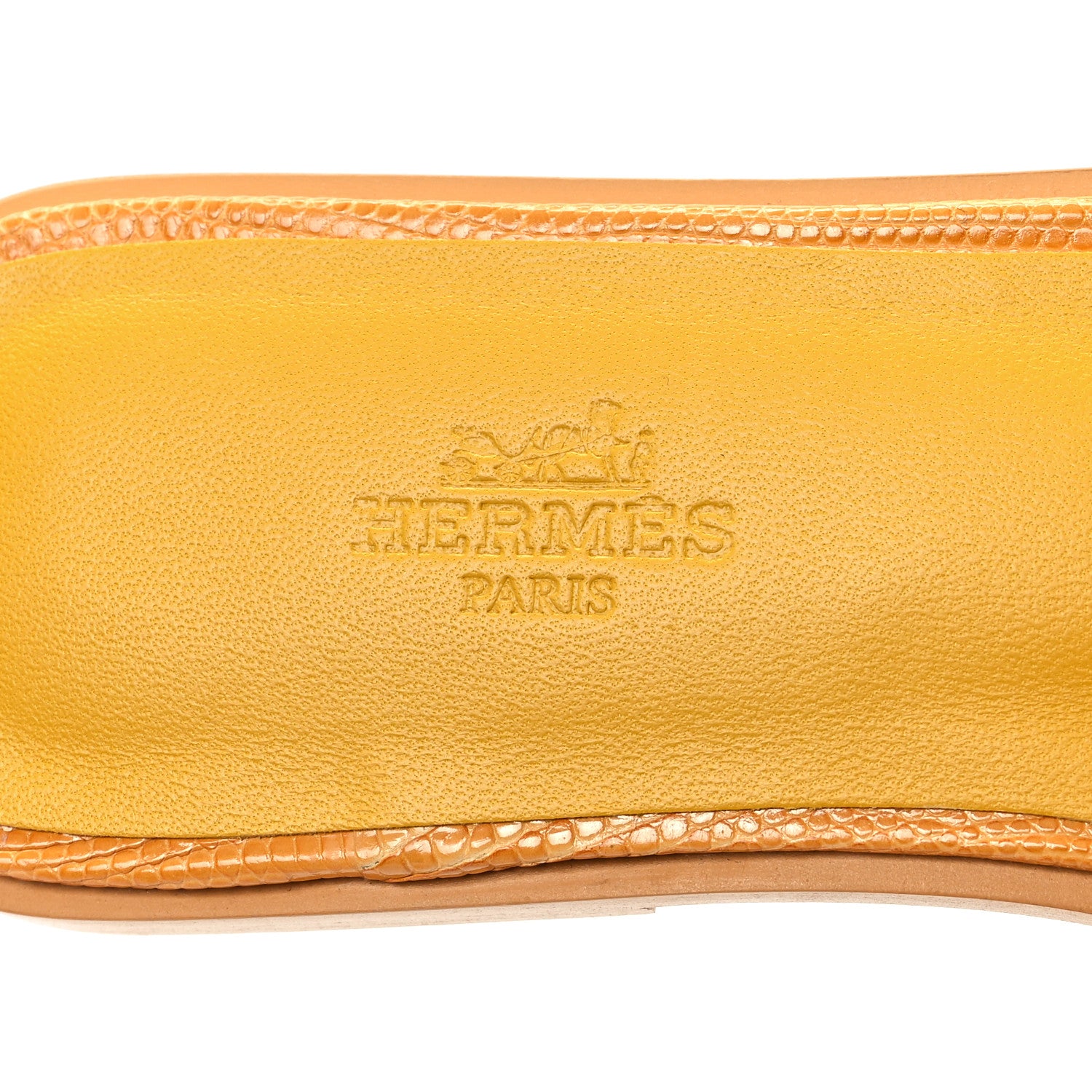 Hermes Lizard Oran Sandals 37.5 Jaune Bouton D'or 7 of 9
