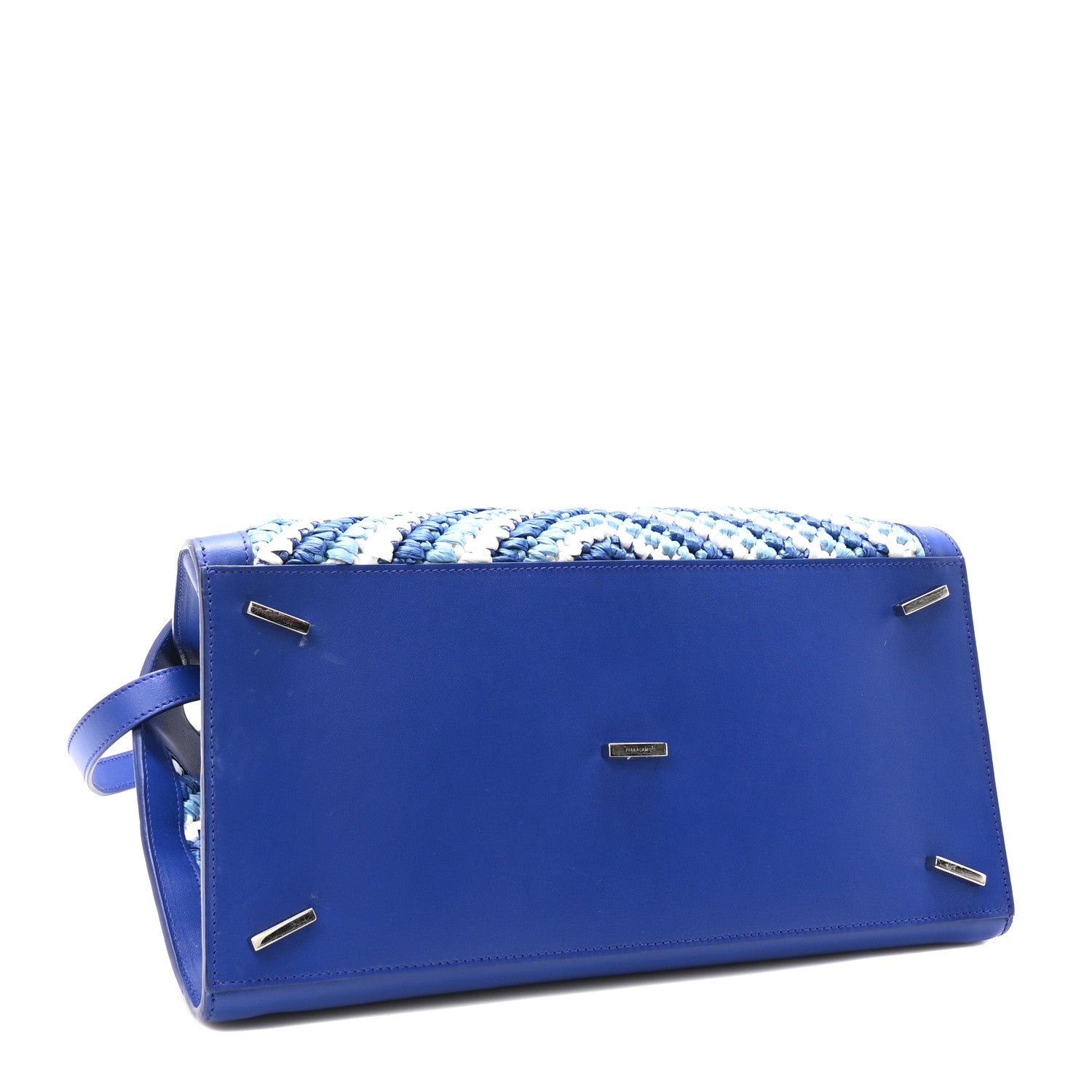 Salvatore Ferragamo Raffia Effect Calfskin Medium Hug Bag White Lapis Lazuli 4 of 9