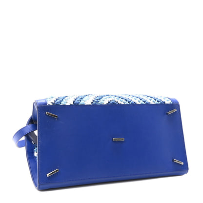 Salvatore Ferragamo Raffia Effect Calfskin Medium Hug Bag White Lapis Lazuli 4 of 9
