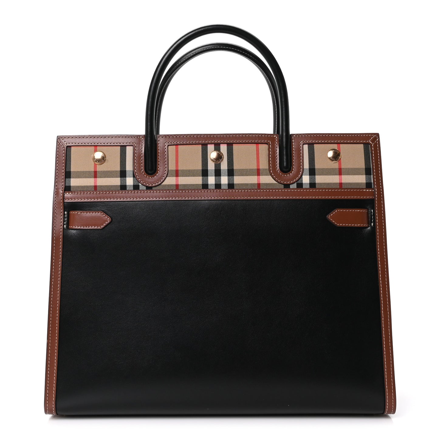 Calfskin Vintage Check Medium Two Handle Title Bag Black