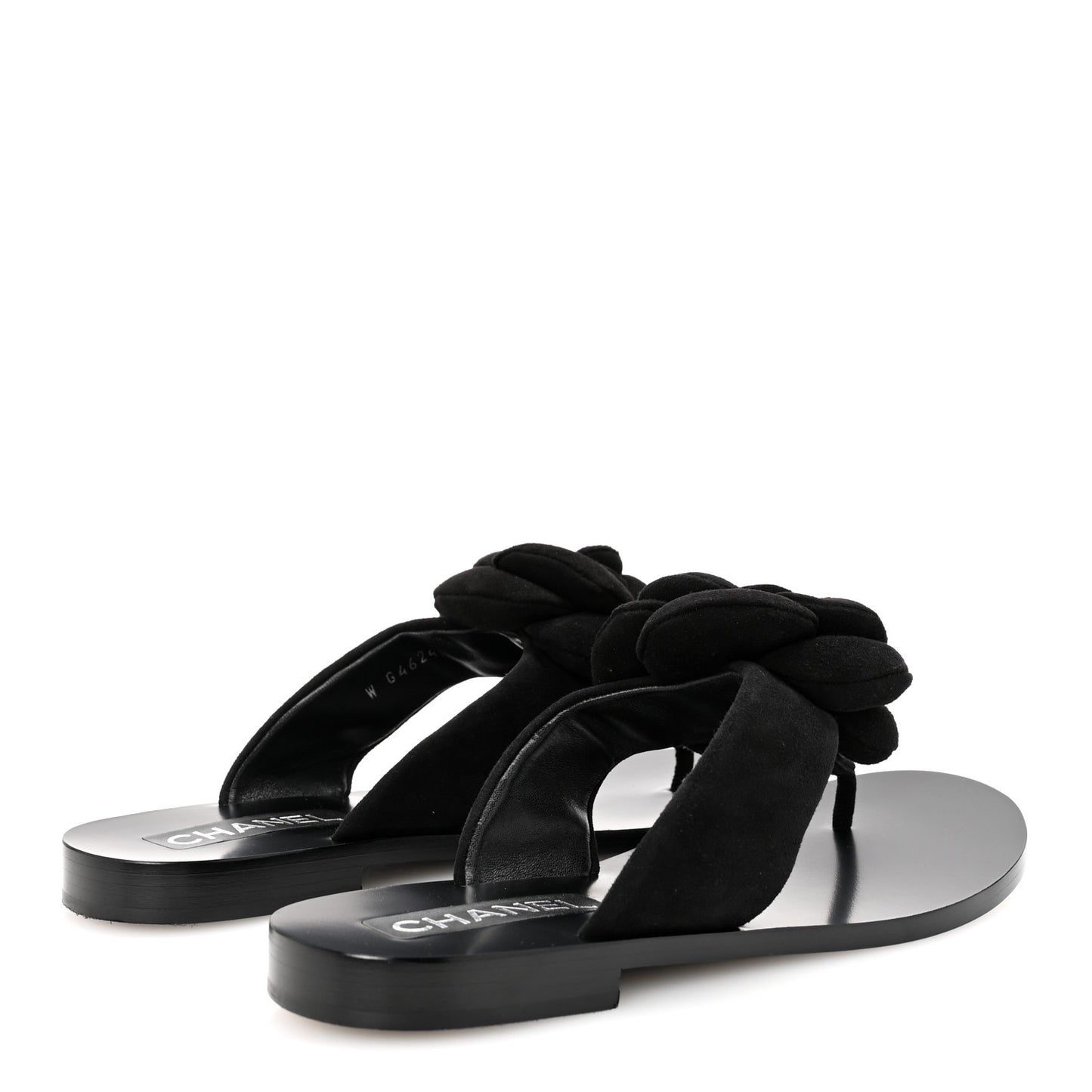 Suede Kidskin Pearl Camellia Thong Sandals 38.5 Black