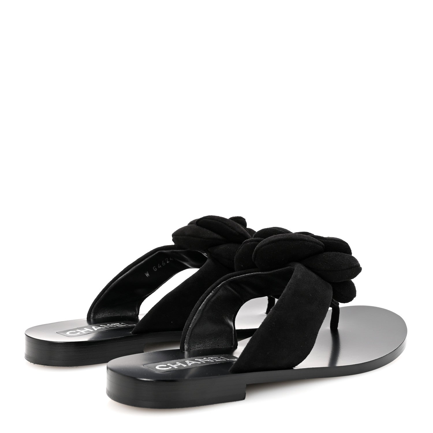 Chanel Suede Kidskin Pearl Camellia Thong Sandals 38.5 Black 5 of 10