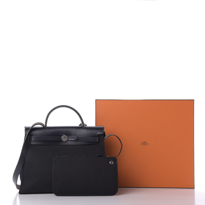 Hermes Vache Hunter Toile Herbag Zip 31 PM Bleu Indigo Black 9 of 9