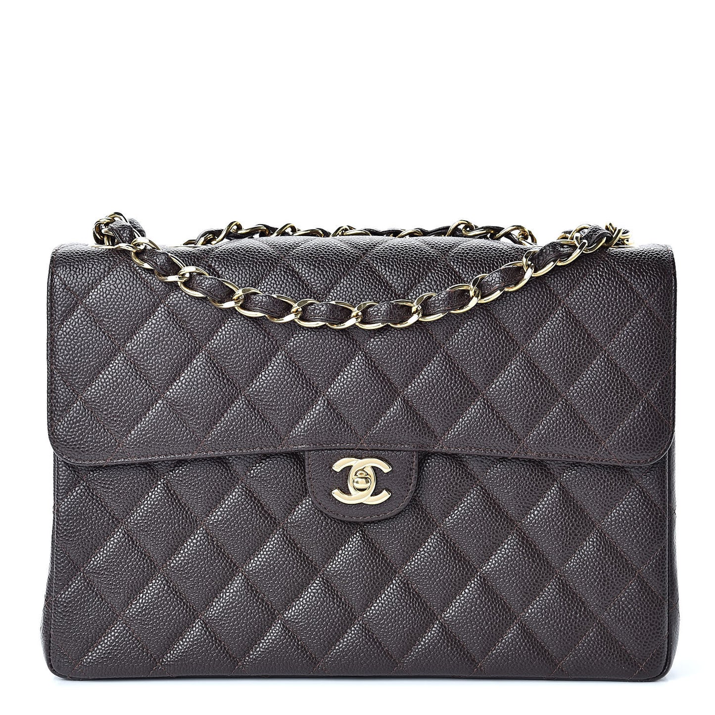 Caviar Quilted Jumbo Single Flap Brown