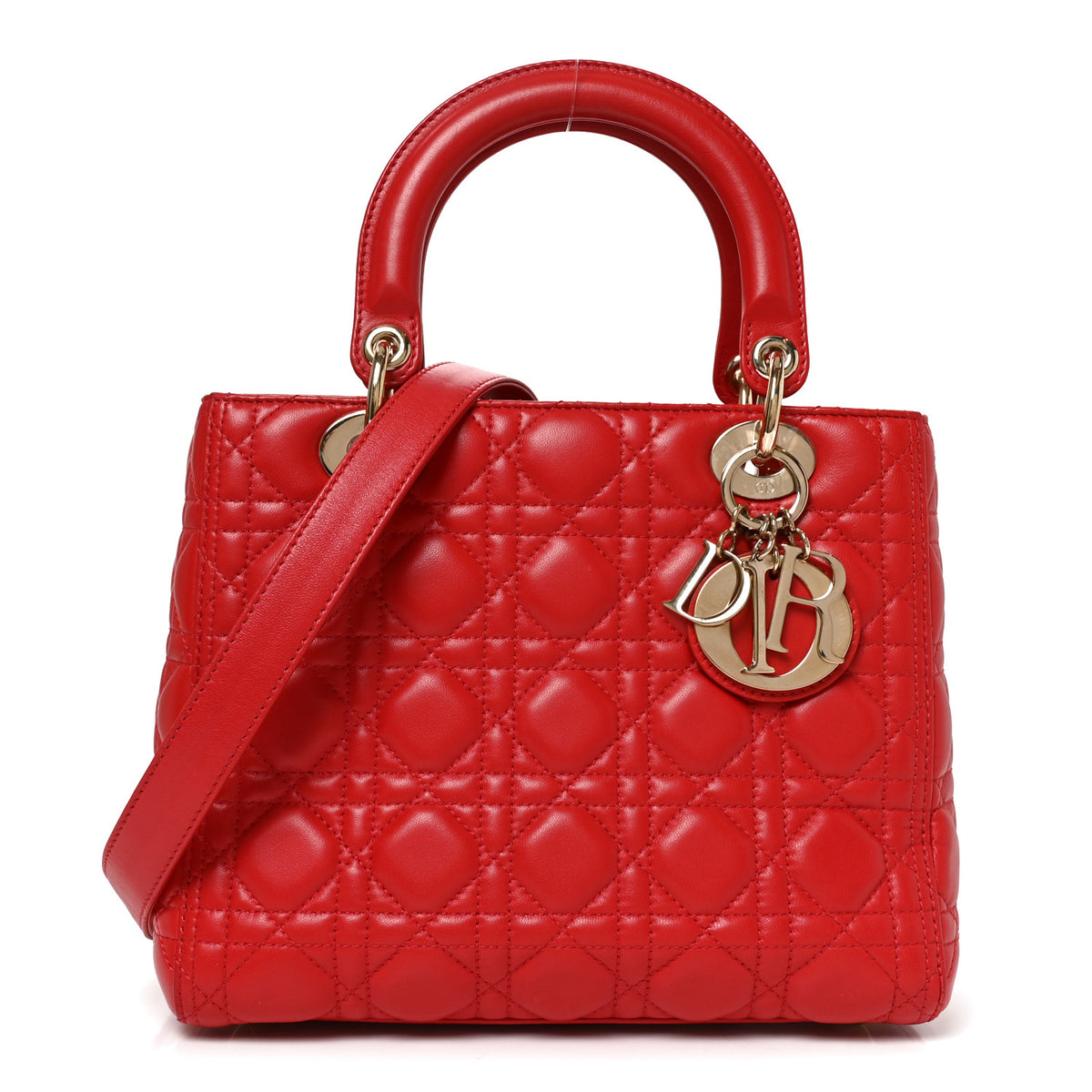 Christian Dior Lambskin Cannage Medium Lady Dior Red 1 of 9