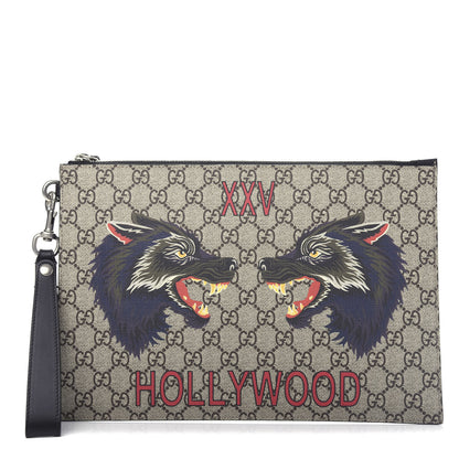 Gucci GG Supreme Monogram Wolf Zip Wristlet Pouch Beige 1 of 6
