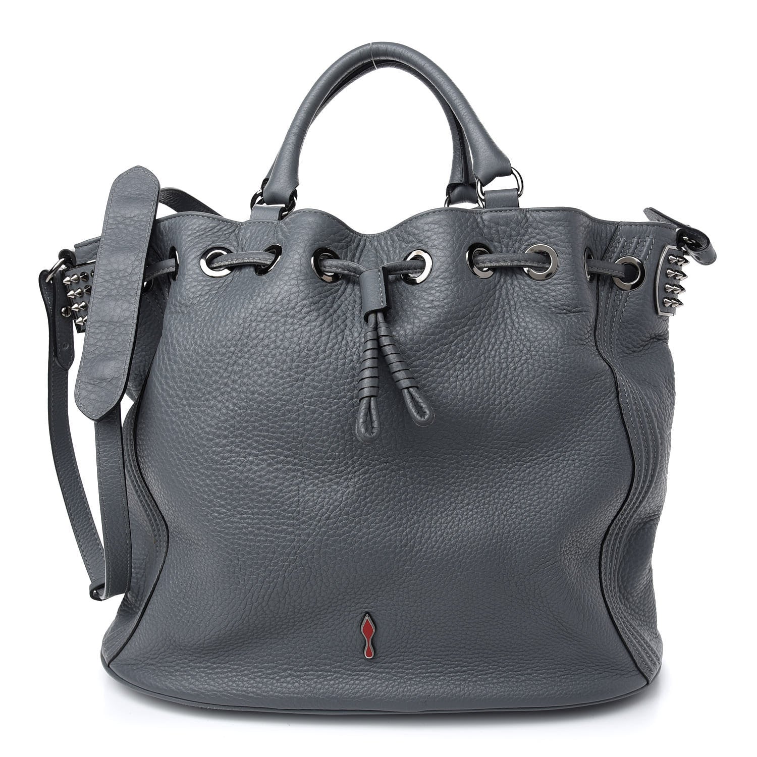 Christian Louboutin Pebbled Calfskin Spiked Dompteuse Bucket Bag Grey 1 of 8