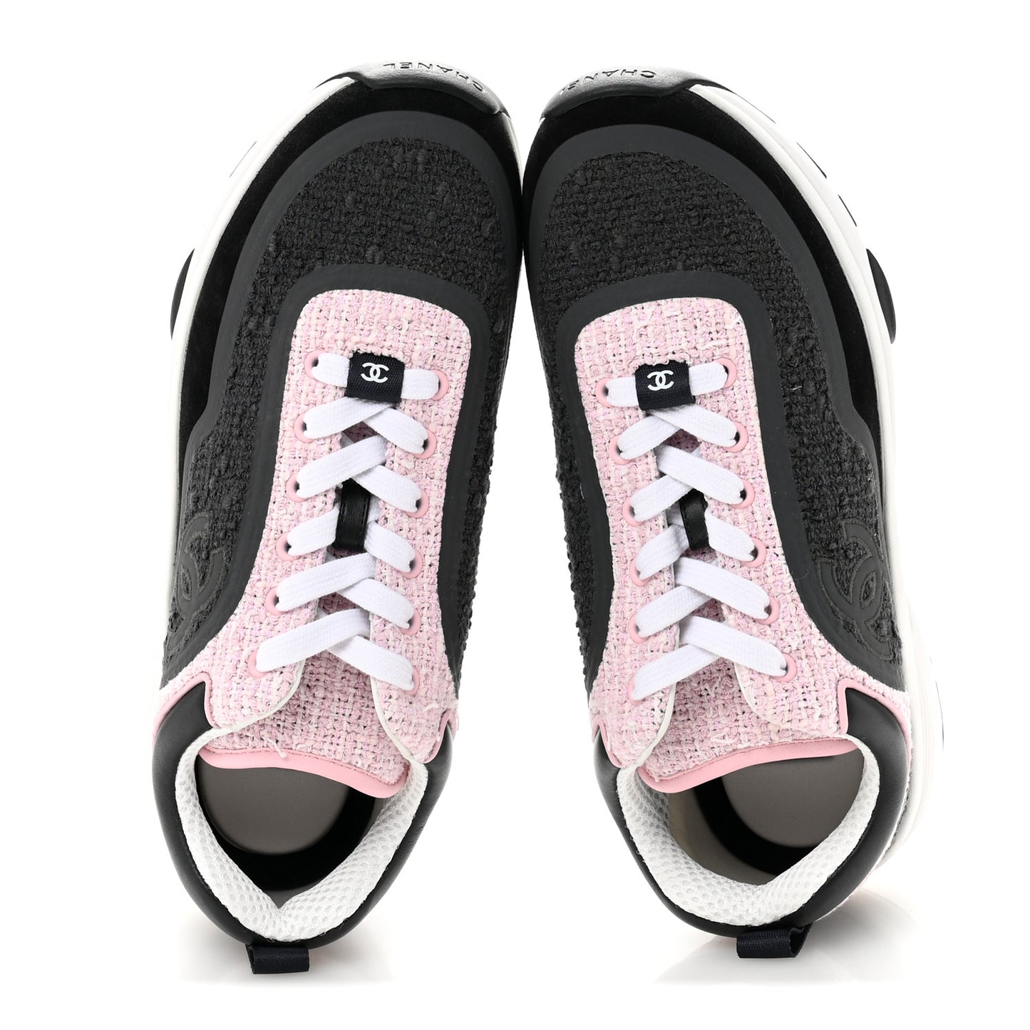 Tweed Suede Calfskin CC Sneakers 38.5 Gray Pink
