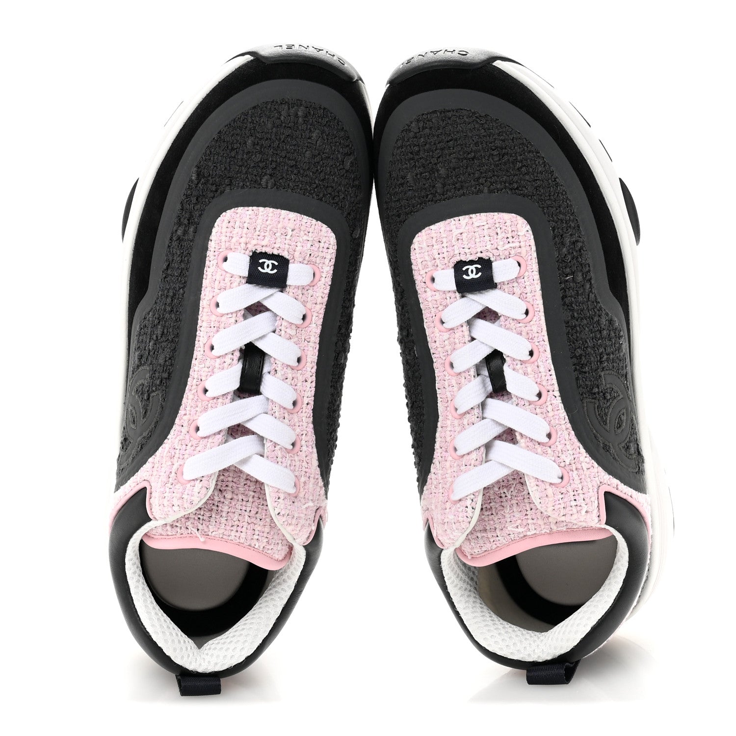 Chanel Tweed Suede Calfskin CC Sneakers 38.5 Gray Pink 2 of 9