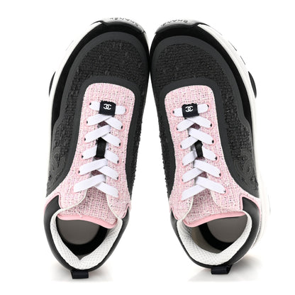 Chanel Tweed Suede Calfskin CC Sneakers 38.5 Gray Pink 2 of 9
