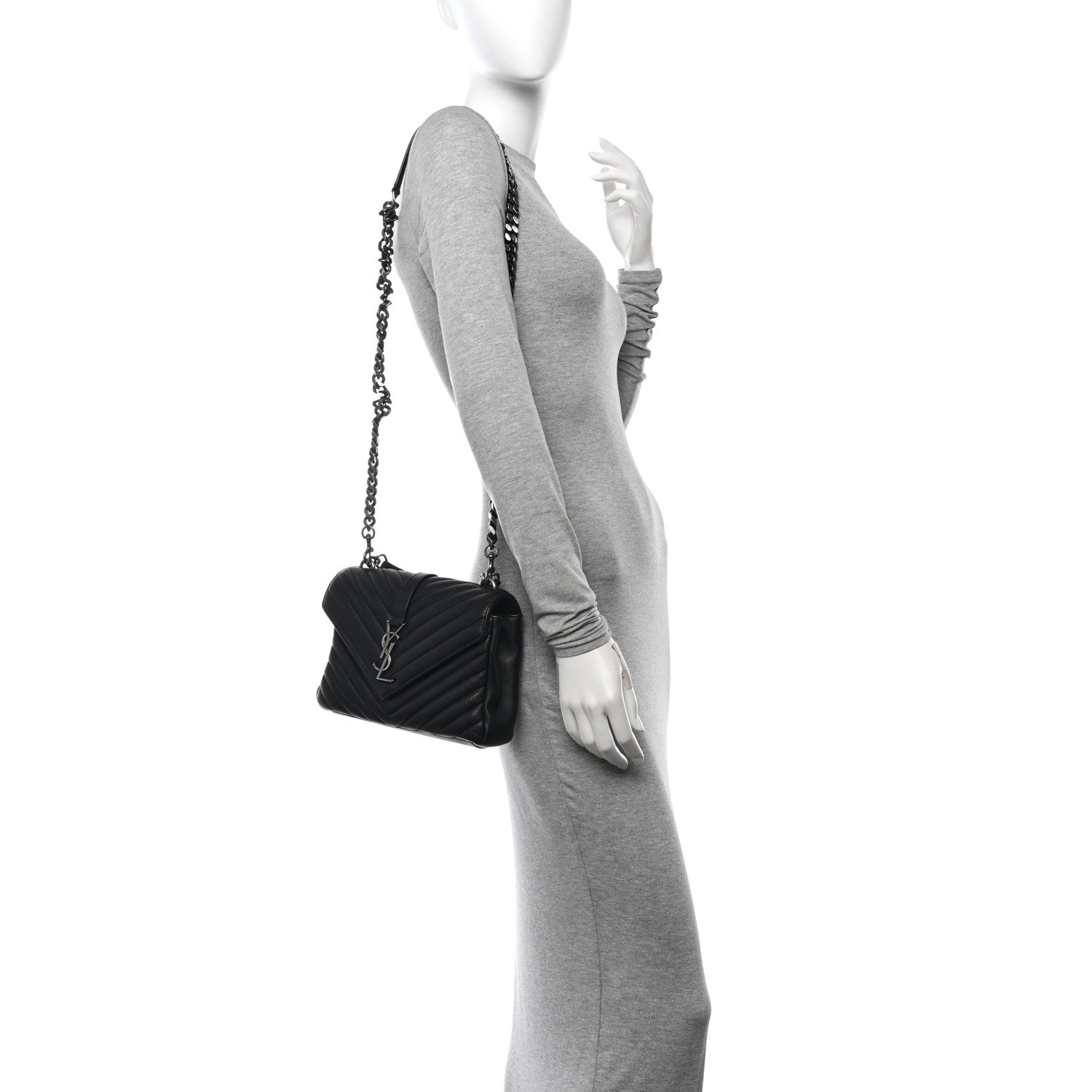 Saint Laurent Sheepskin Matelasse Chevron Monogram Medium College Bag Black 2 of 13