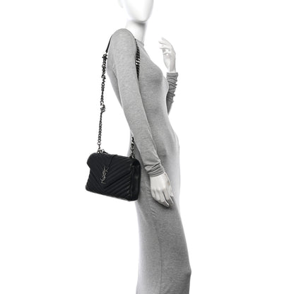 Saint Laurent Sheepskin Matelasse Chevron Monogram Medium College Bag Black 2 of 13