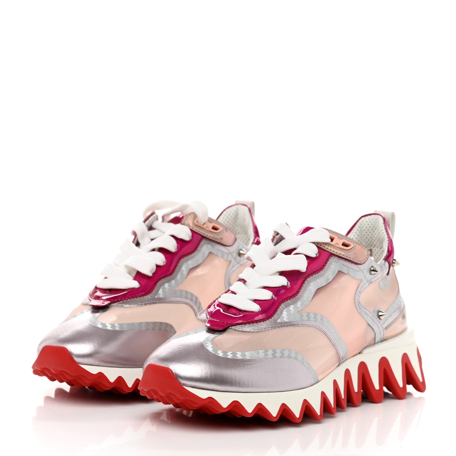 Christian Louboutin Metallic Patent Mesh Suede Sharkina Flat Sneakers 37.5 Brown 3 of 8