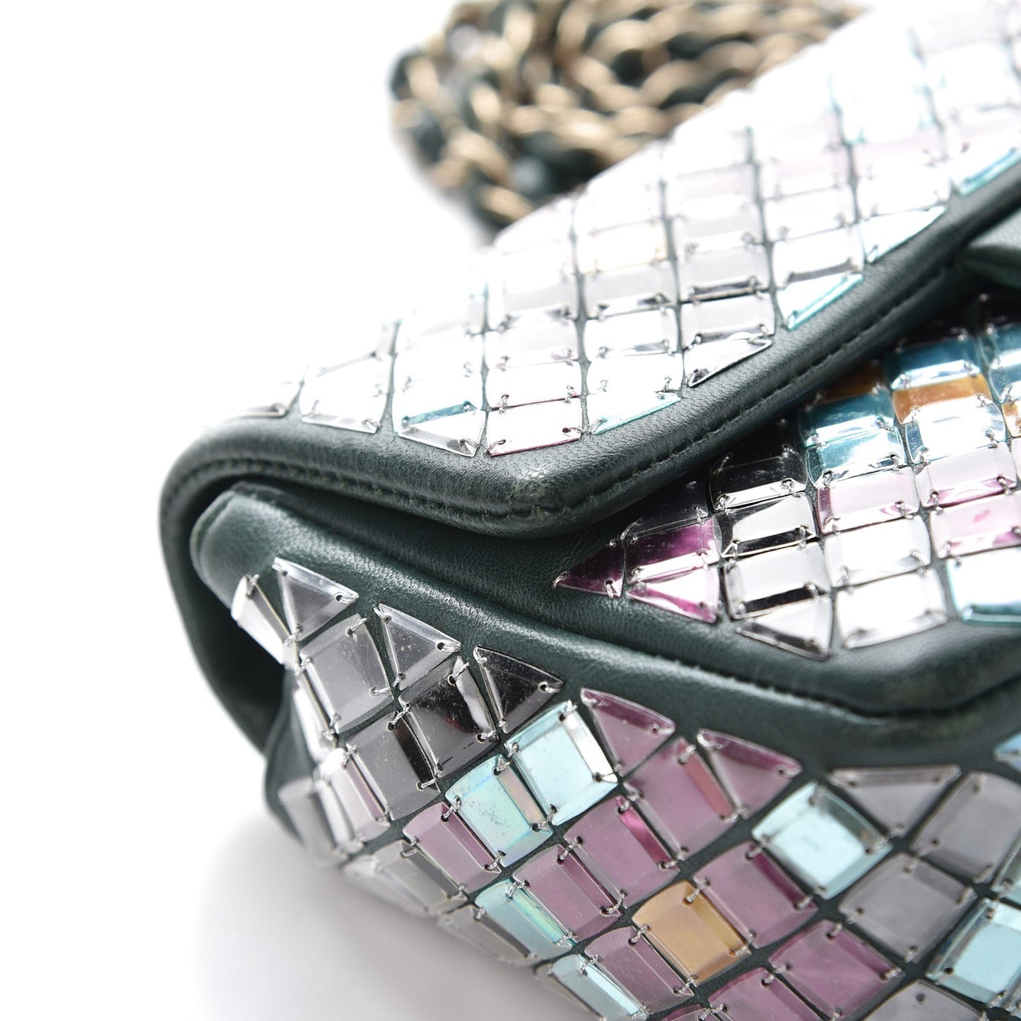 Lambskin Mosaic Small Flap Green Multicolor