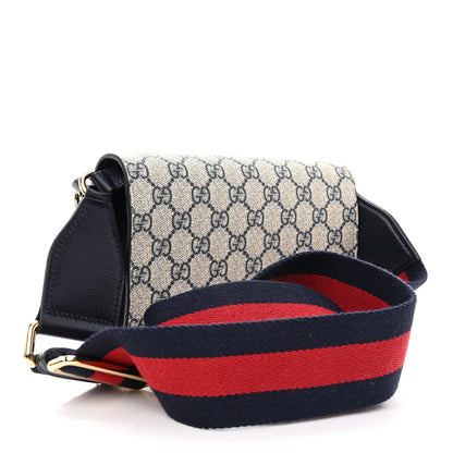 Gucci GG Supreme Monogram Azalea Calfskin Web Mini Horsebit 1955 Chain Shoulder Bag Beige Blue 3 of 9