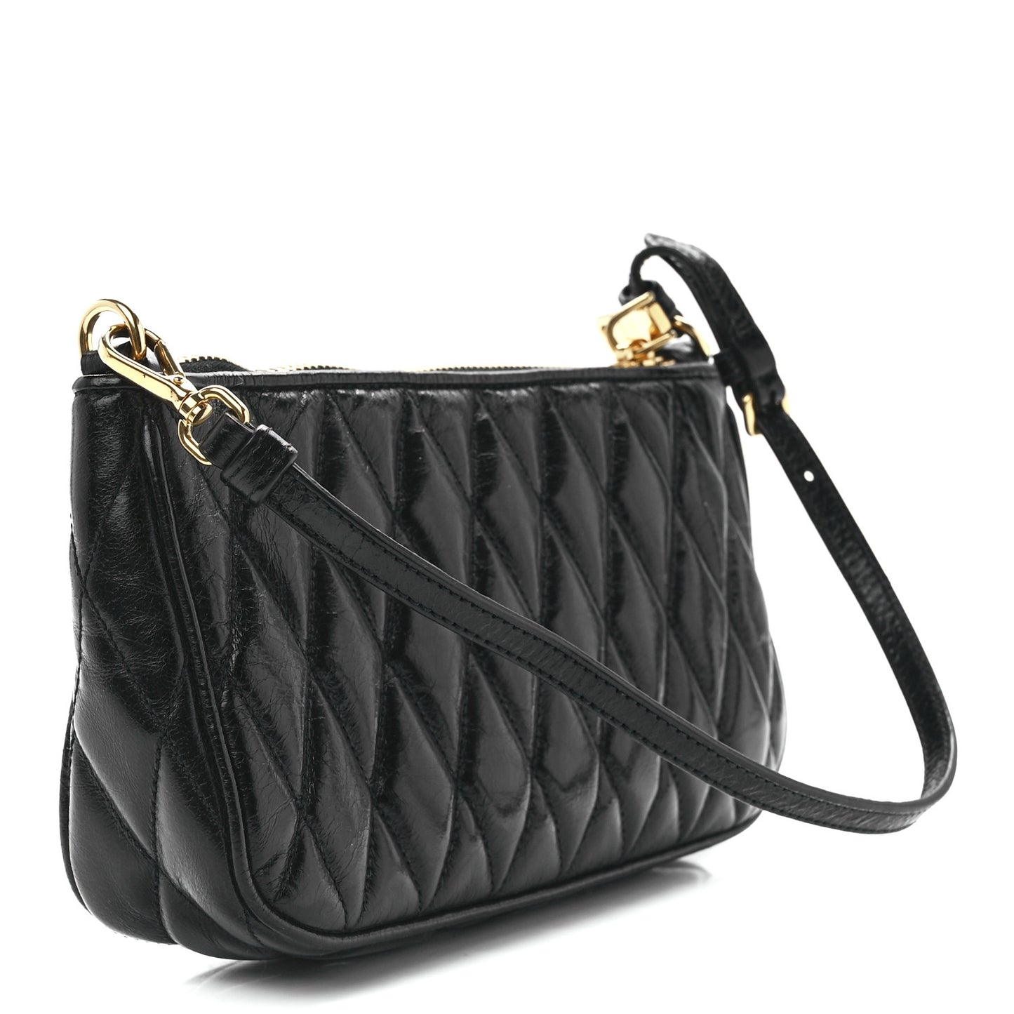 Vitello Shine Quilted Pochette Black