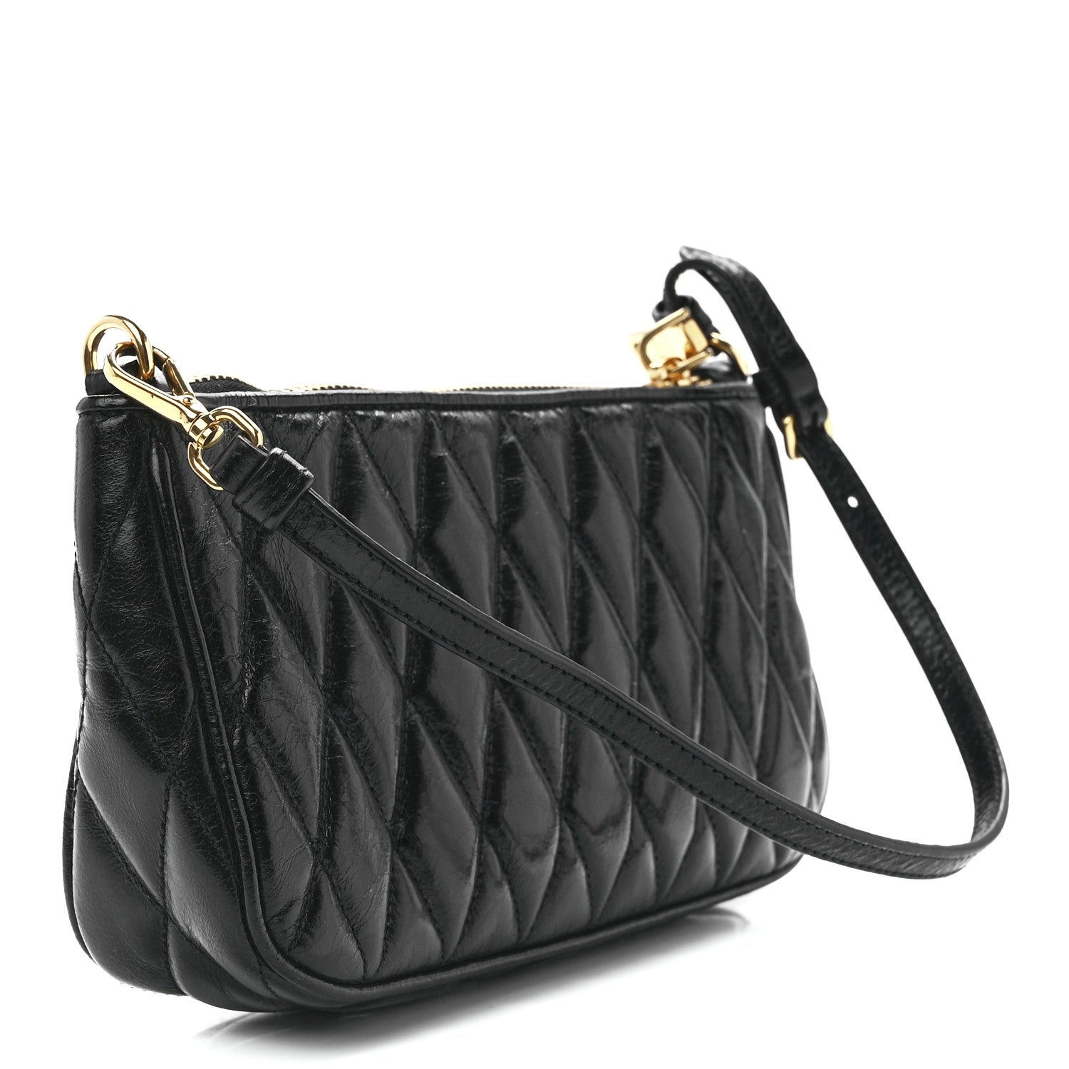Miu Miu Vitello Shine Quilted Pochette Black 3 of 10