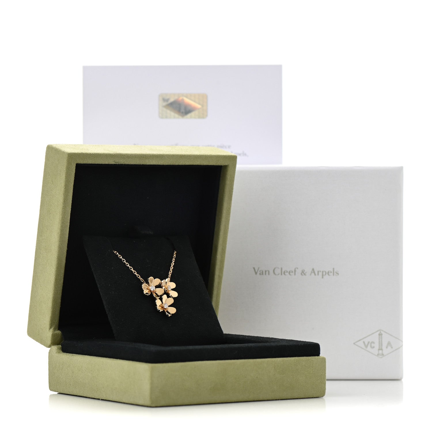 Van Cleef & Arpels 18K Yellow Gold Diamond Mini Frivole 3 Flowers Pendant Necklace 7 of 7