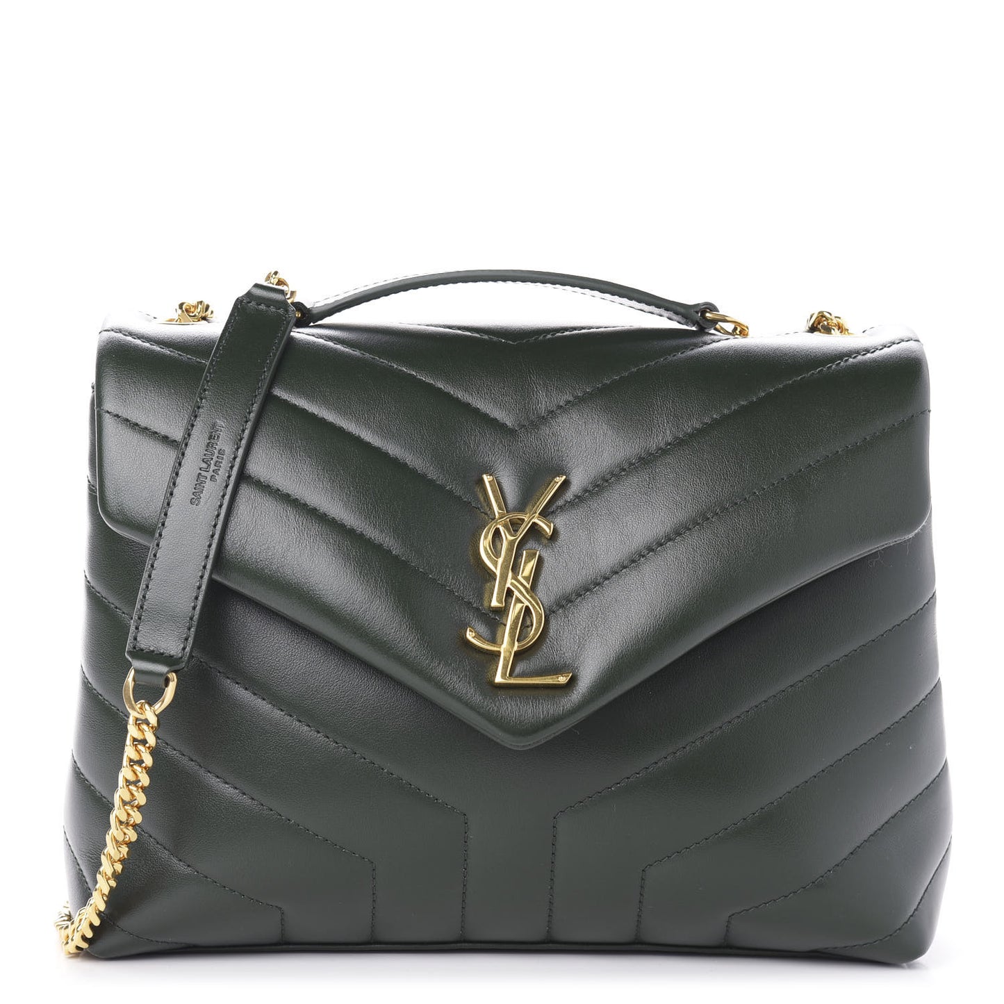 Calfskin Y Quilted Monogram Small Loulou Chain Satchel Dark Mint