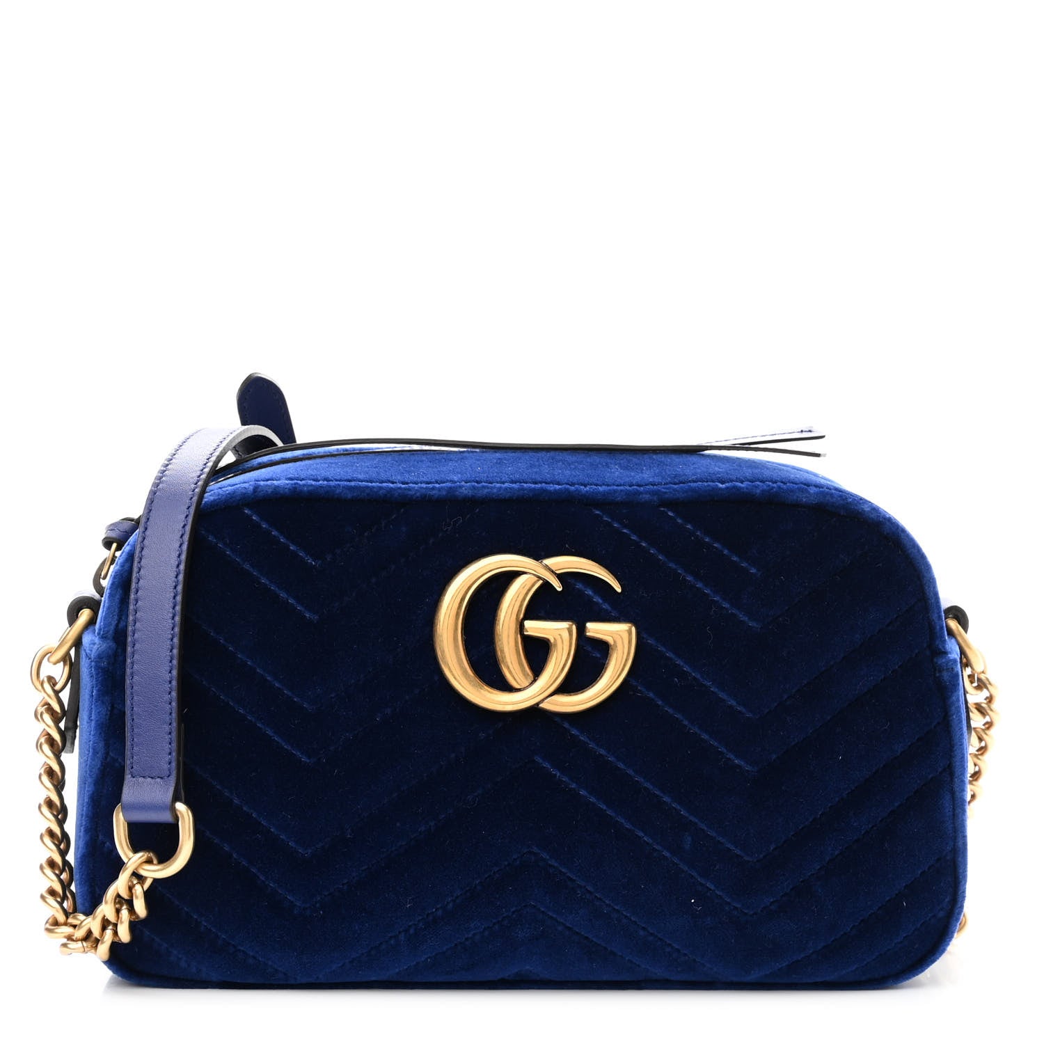 Gucci Velvet Matelasse Small GG Marmont Chain Shoulder Bag Cobalt 1 of 10