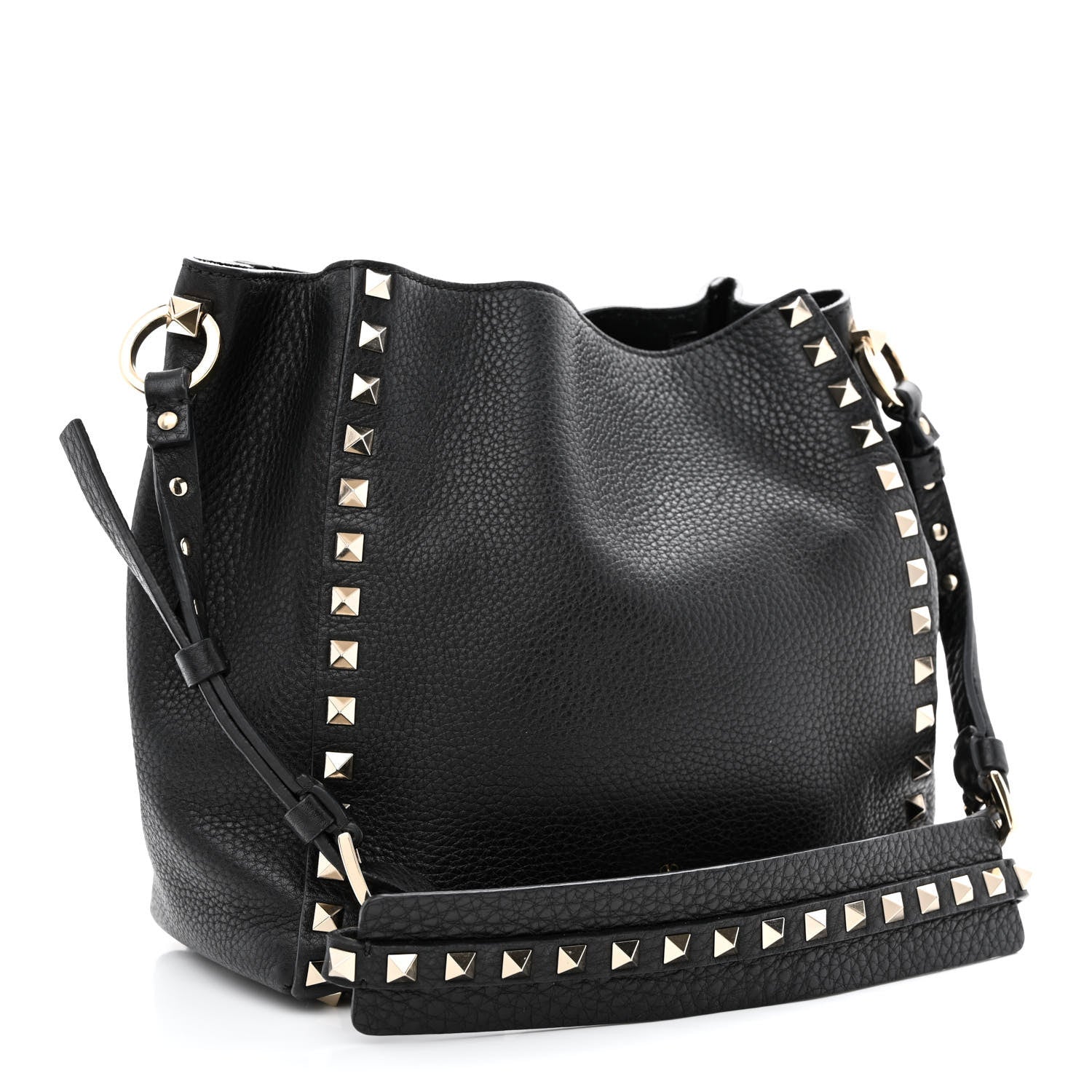 Valentino Garavani Pebbled Calfskin Rockstud Bucket Bag Black 2 of 8