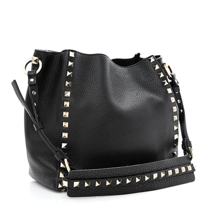 Valentino Garavani Pebbled Calfskin Rockstud Bucket Bag Black 2 of 8