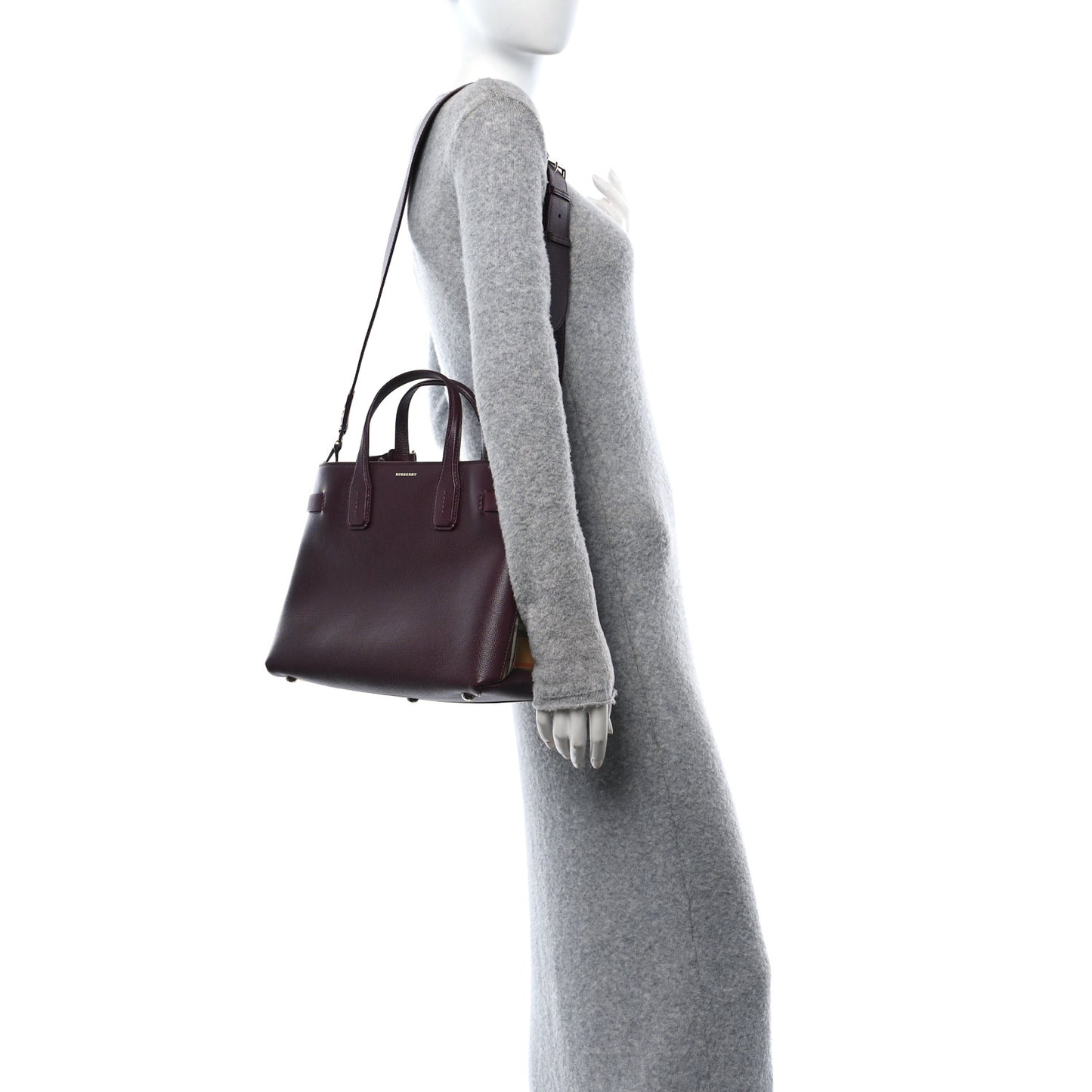 Grainy Calfskin House Check Medium Banner Tote Mahogany Red